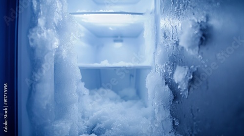 Frost in the freezer, a refrigerator's frozen freezer photo