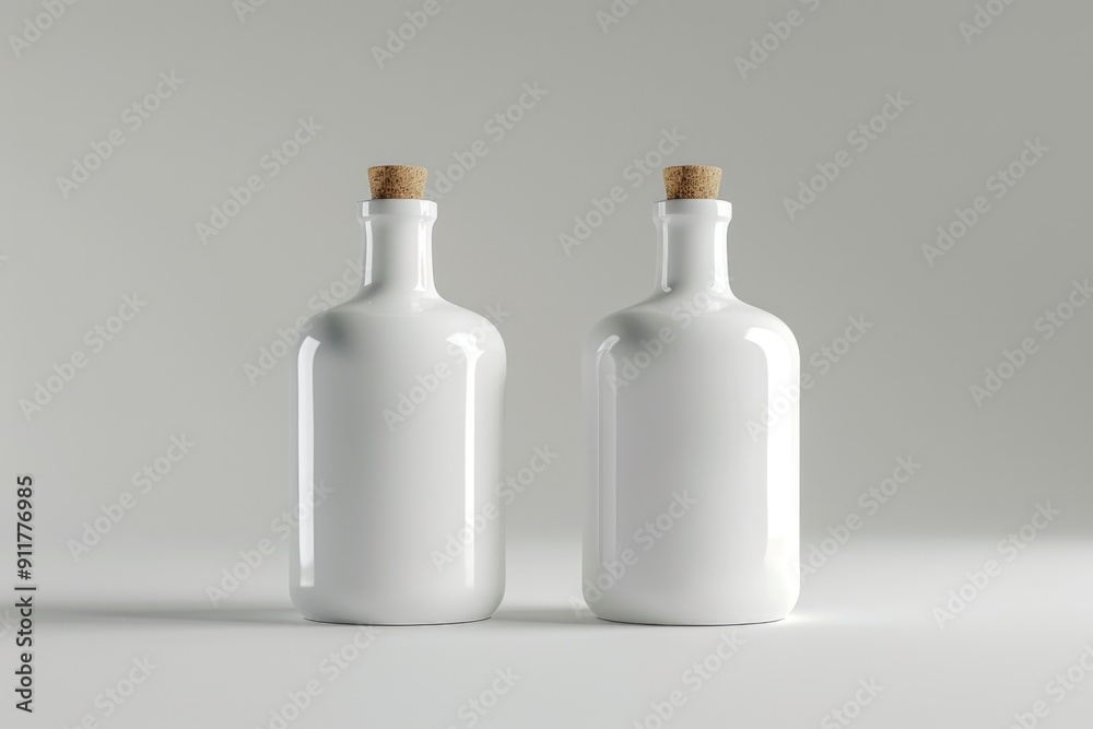 Two white wine bottles with corks, suitable for still life photography or product shots Two white wine bottles with corks, suitable for still life photography or product shots