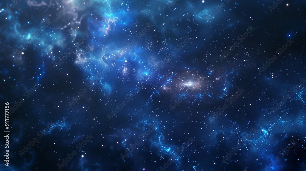 A serene night sky filled with blue-toned celestial bodies A serene night sky filled with blue-toned celestial bodies