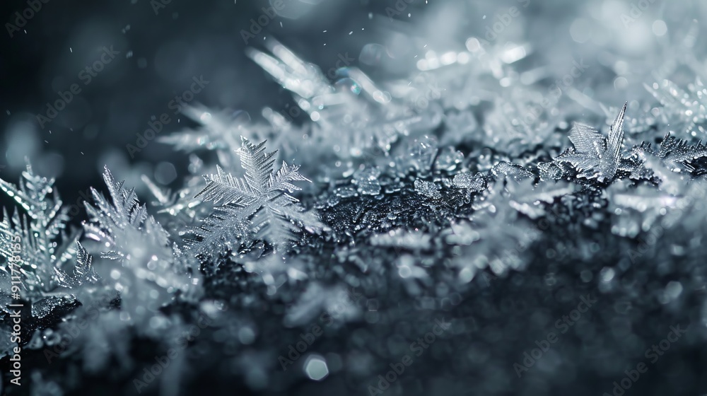 Detailed image of ice crystals on a frozen surface Detailed image of ice crystals on a frozen surface
