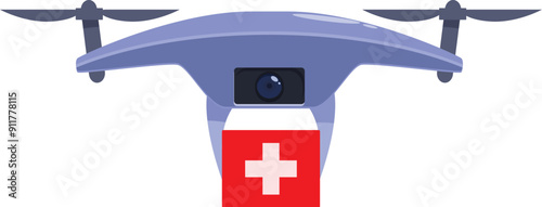 Modern drone carrying first aid box, providing medical assistance in emergency situations