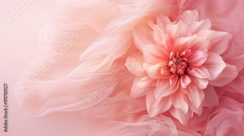 Soft pink flower with sheer fabric in the background #911780127