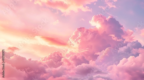 Serene pink clouds at sunset with warm pastel hues