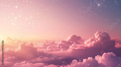 Serene sky filled with stars and pink clouds at twilight