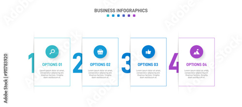 Horizontal progress bar featuring 4 arrow-shaped elements, symbolizing the four stages of business strategy and progression. Clean timeline infographic design template. Vector for presentation