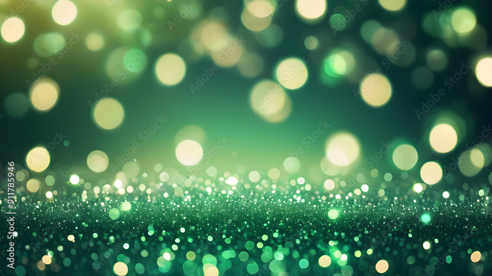Green glitter bokeh background with sparkling light, abstract defocused texture. Generative AI Green glitter bokeh background with sparkling light, abstract defocused texture. Generative AI