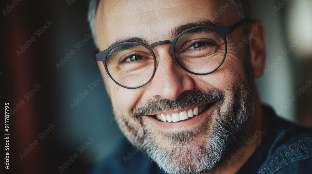 Smiling Bearded Man with Glasses in a Casual Setting. Smiling Bearded Man with Glasses in a Casual Setting.
