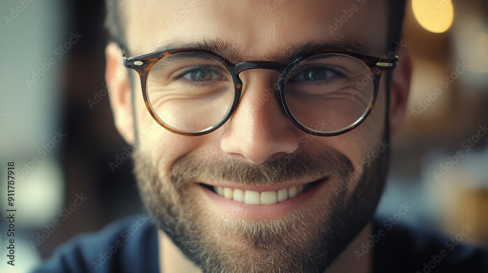 Smiling Bearded Man with Glasses in a Casual Setting. Smiling Bearded Man with Glasses in a Casual Setting.