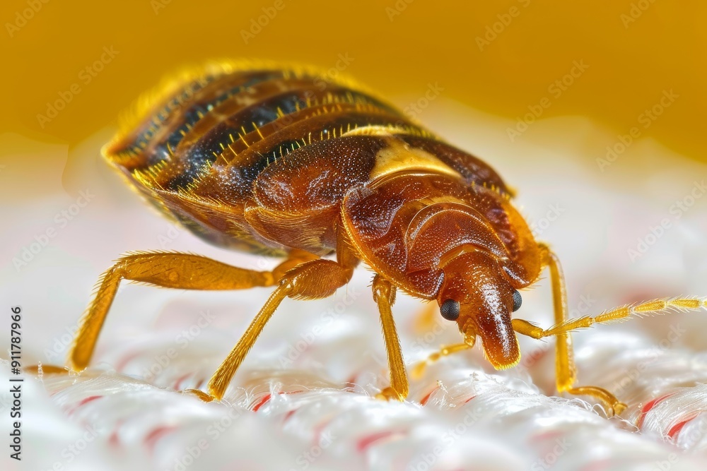 detailed close-up of cimex hemipterus bedbug with bed background detailed close-up of cimex hemipterus bedbug with bed background
