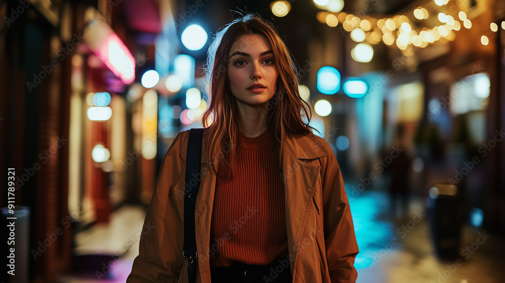 woman walking on the street at night woman walking on the street at night