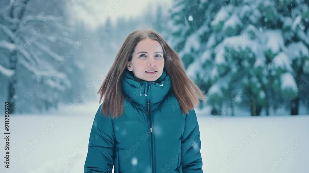 Young Woman Walking Through Snowy Forest on Winter Day Generative AI Young Woman Walking Through Snowy Forest on Winter Day Generative AI