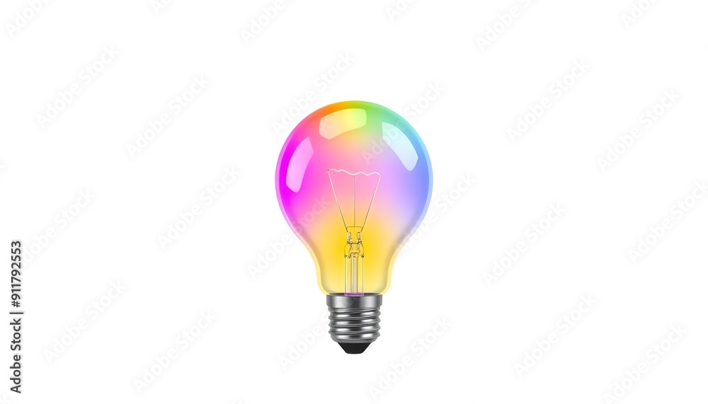 Colorful glowing smart light bulb isolated on white background Colorful glowing smart light bulb isolated on white background