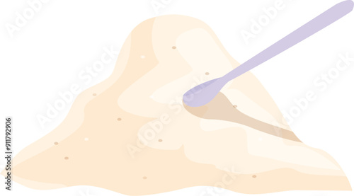 Heap of protein powder is being scooped with a spoon