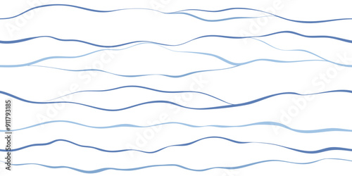 Sea waves seamless vector pattern. Hand drawn water background. Wavy ocean print, curly paint lines