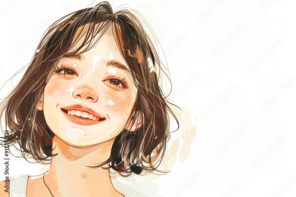 Naklejka premium 華やかな若い日本人女性のイラスト（若者・10代・20代・モデル・微笑み・背景なし・白背景）