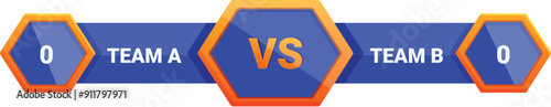 Versus screen showing team a versus team b scoreboard for sport match with orange and blue hexagon design
