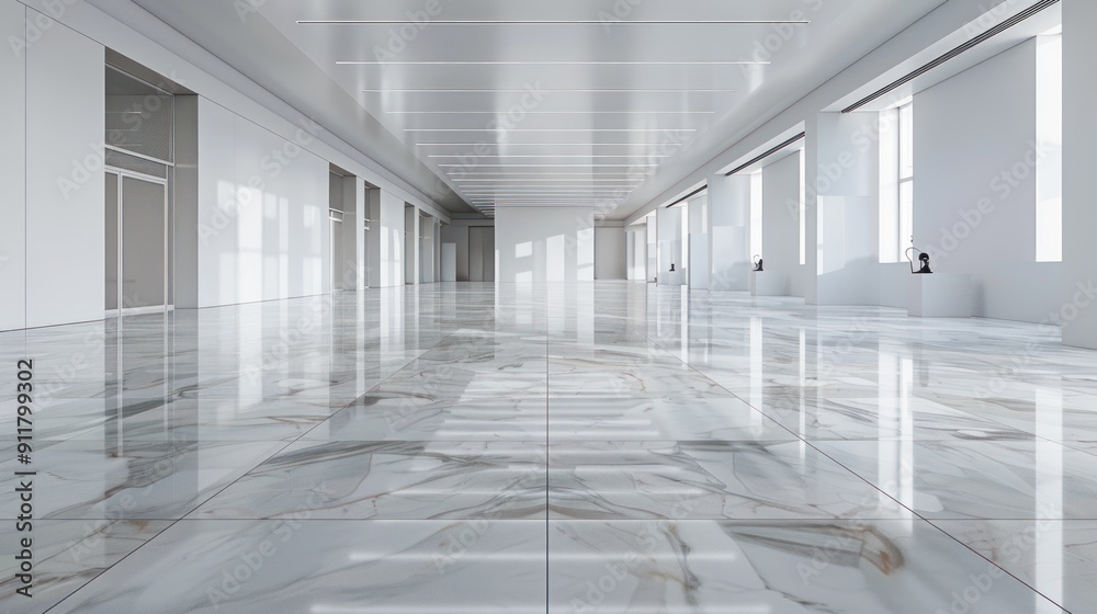White Hallway with Marble Floor White Hallway with Marble Floor