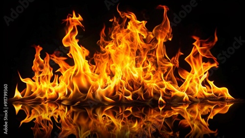 Fire flames on black background