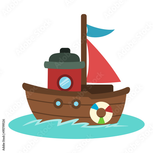 Cute sailing boat illustration isolated on white background