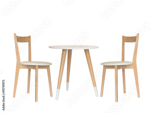 white round table and two chairs isolated on a white background