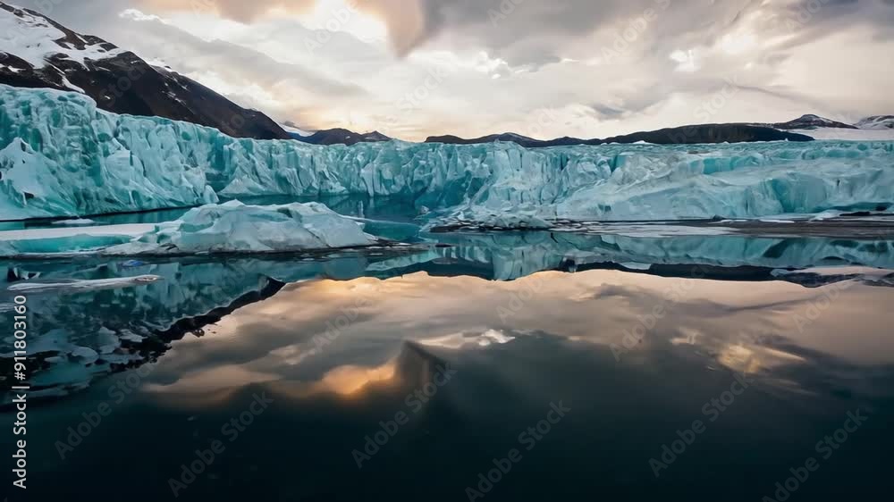 Glacier Reflected in Calm Water at Sunset
Glacier Reflected in Calm Water at Sunset