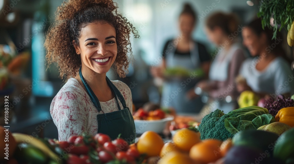 nutrition workshop, a nutritionist guides diverse clients on healthy eating habits in a cozy nutrition center with vibrant fruits and vegetables on display