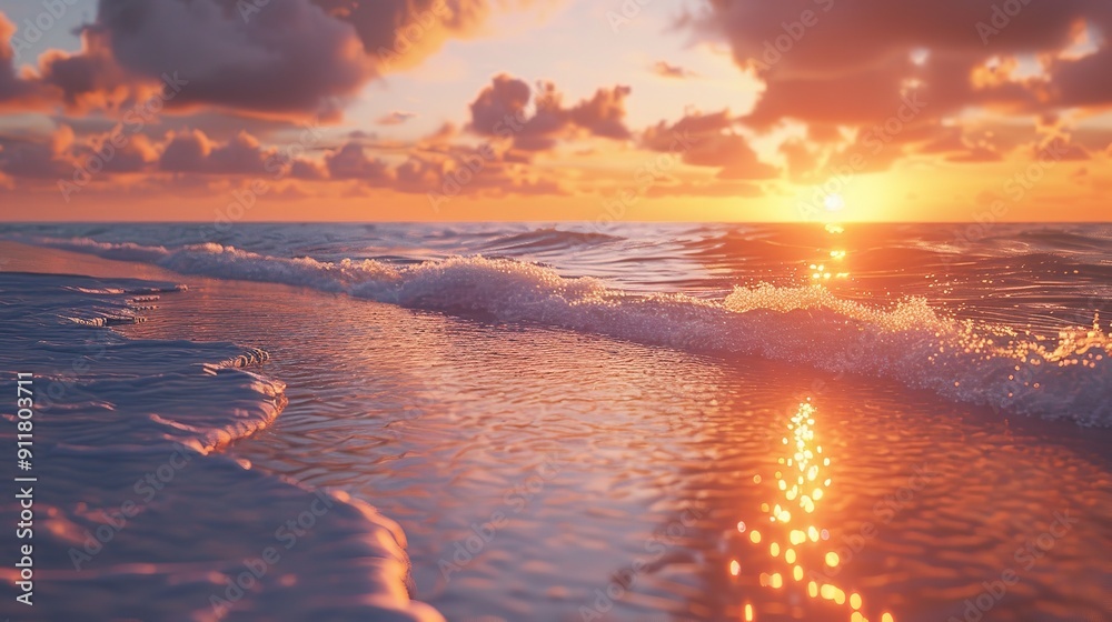 Fototapeta premium Sunset on the Beach: 3D Paint 8K Realistic Lighting