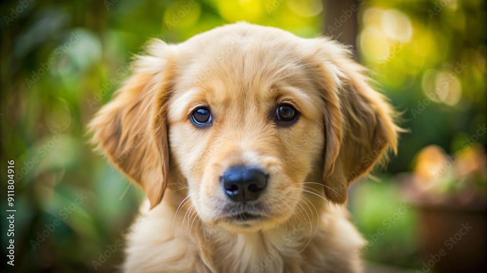 Close-up of a golden retriever puppy, soft natural light, playful and adorable. Close-up of a golden retriever puppy, soft natural light, playful and adorable.