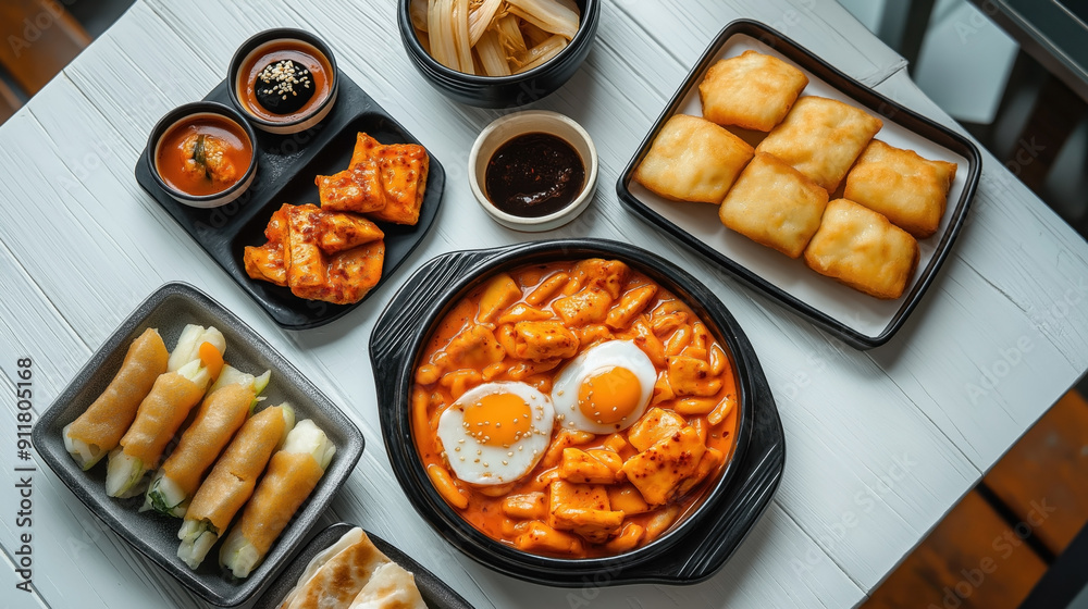Traditional Korean food Tteokbokki with rice cakes in spicy gochujang ...