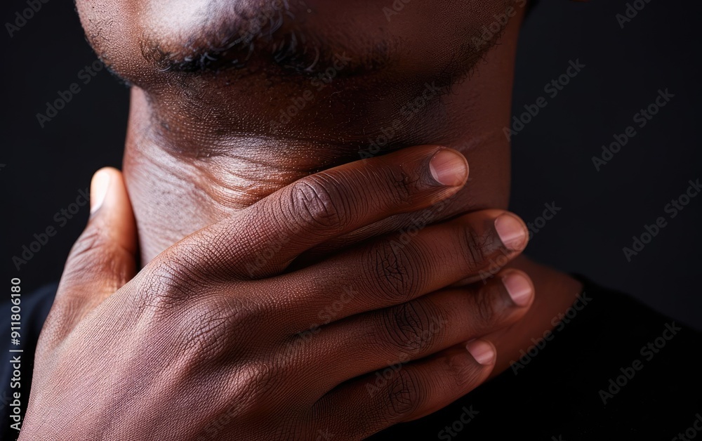 Fototapeta premium Person checking their pulse on their neck, showing concern