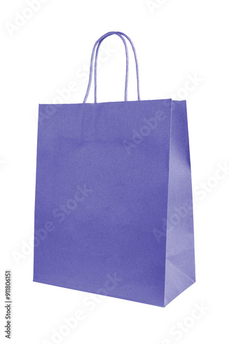 Blank purple craft paper bag for isolated on white, transparent background. Eco friendly shopping bag made from recycled paper, ecology, recycling concept. Mockup, template with copy space photo