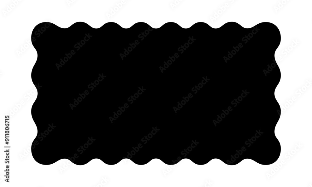 Rectangle shape with wavy edges. Rectangular template of text box, tag or sticker with scalloped borders isolated on white background. Vector graphic illustration.
