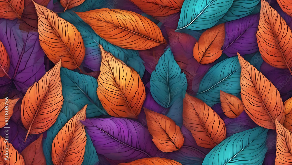 Abstract leaf pattern background orange teal green purple lavender wallpaper fall autumn Abstract leaf pattern background orange teal green purple lavender wallpaper fall autumn