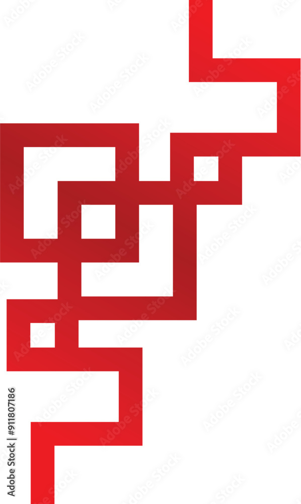 Red abstract geometric shape forming a labyrinth pattern on a white background Red abstract geometric shape forming a labyrinth pattern on a white background