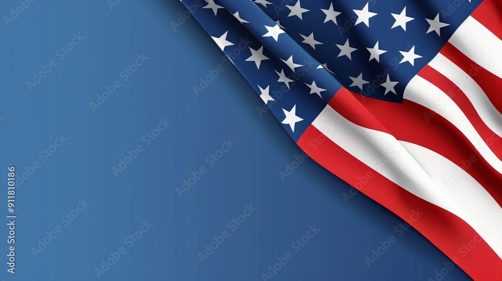 Fototapeta premium This digital illustration of the United States flag features a vibrant color palette, highlighting the contrast between the red and white stripes, the bright stars, and the deep blue field
