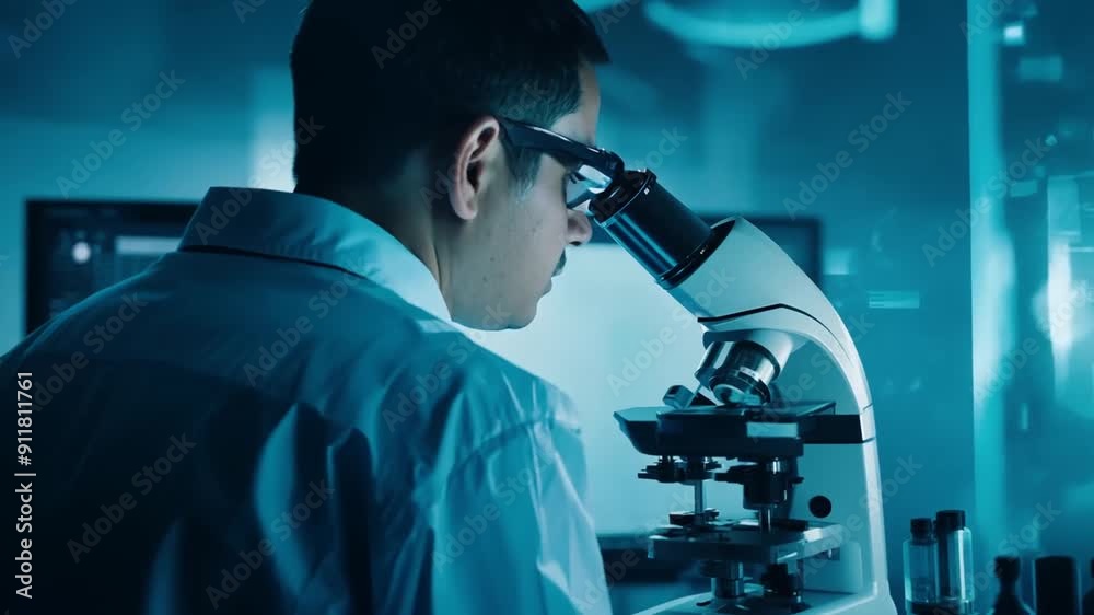 Asian Scientist Analyzing Samples With Microscope in Laboratory Generative AI Asian Scientist Analyzing Samples With Microscope in Laboratory Generative AI
