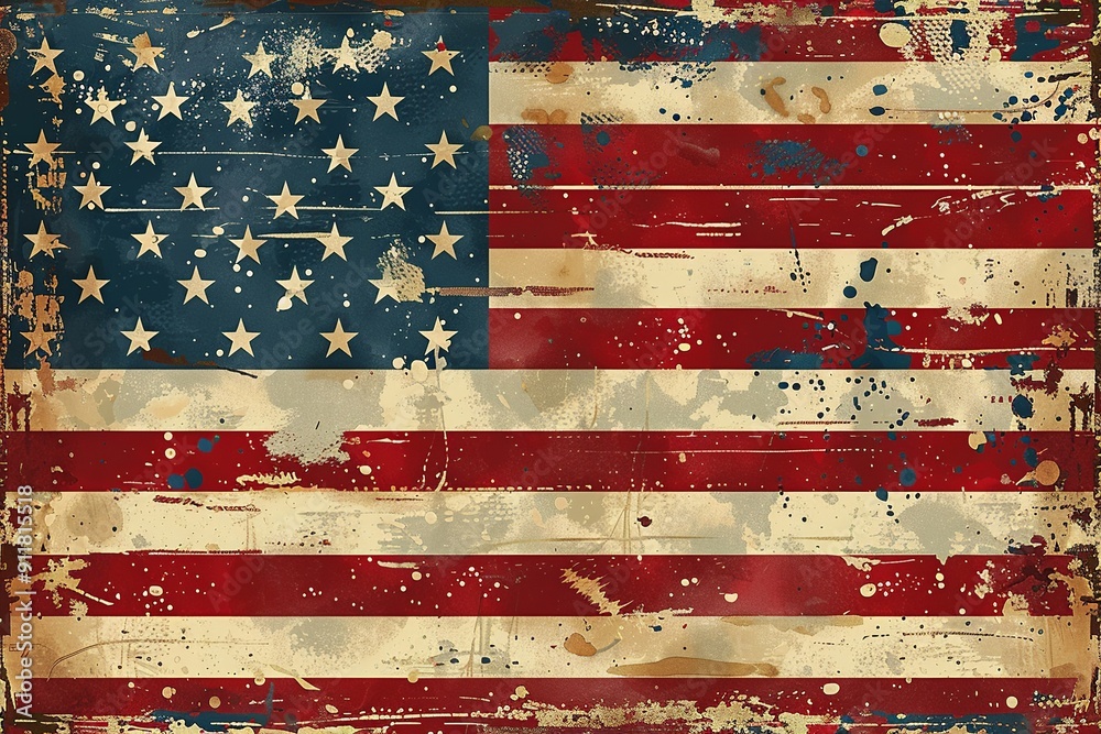 This digital illustration of the United States flag features a vibrant color palette, highlighting the contrast between the red and white stripes, the bright stars, and the deep blue field This digital illustration of the United States flag features a vibrant color palette, highlighting the contrast between the red and white stripes, the bright stars, and the deep blue field