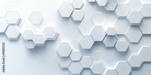 3d render, abstract white background with hexagon pattern for technology concept.