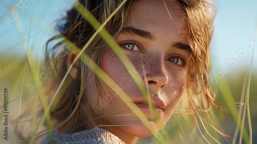 Teenager Girl on the Beach: 8K Realistic Lighting photo