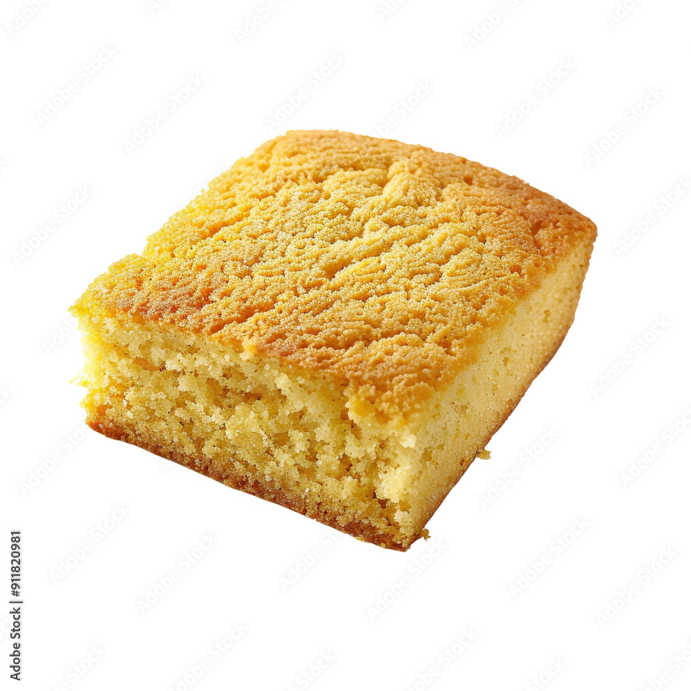 A delicious, golden-brown cornbread slice on a white background. Perfect for bakeries, recipe blogs, and food magazines. A delicious, golden-brown cornbread slice on a white background. Perfect for bakeries, recipe blogs, and food magazines.