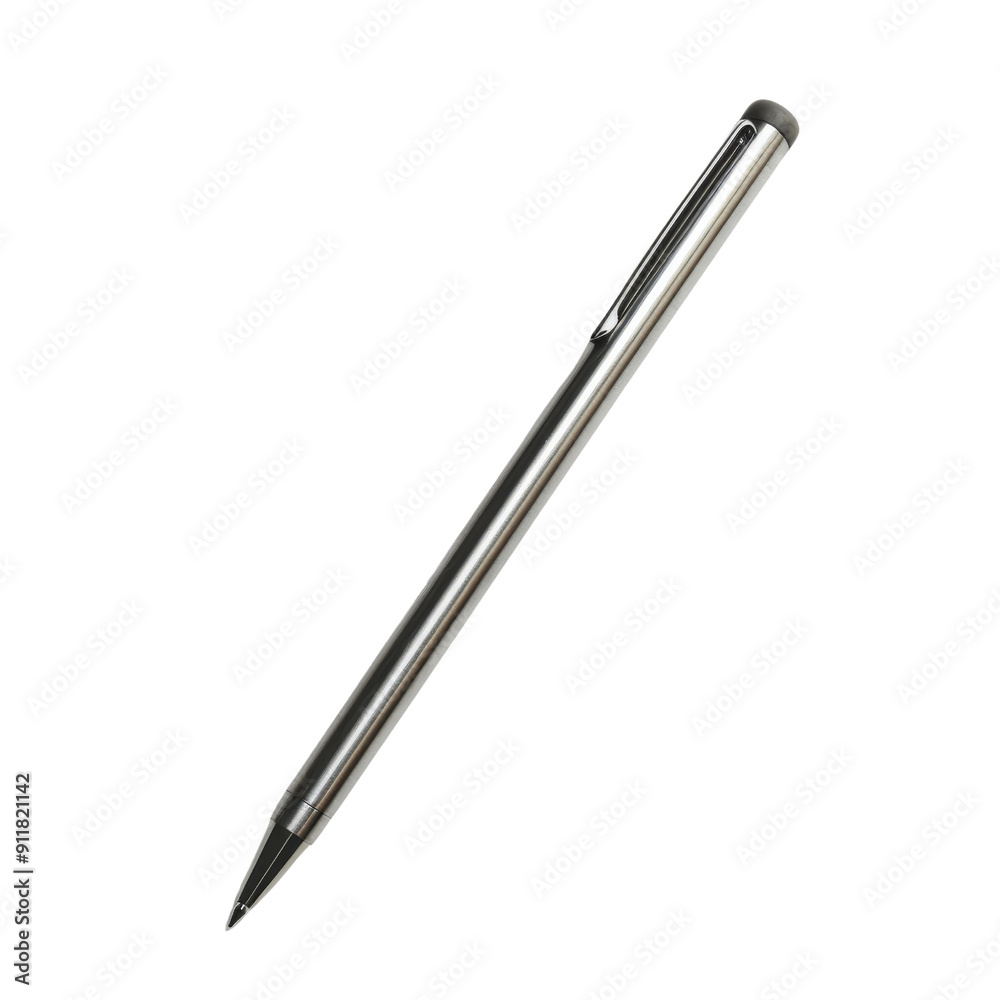A sleek, modern silver pen with a polished finish, perfect for professional or personal writing needs, isolated on a white background. A sleek, modern silver pen with a polished finish, perfect for professional or personal writing needs, isolated on a white background.