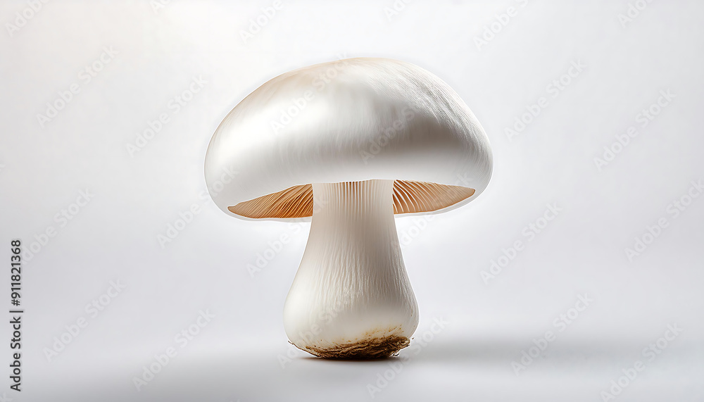 A Single White Mushroom Isolated on a White Background. A Single White Mushroom Isolated on a White Background.