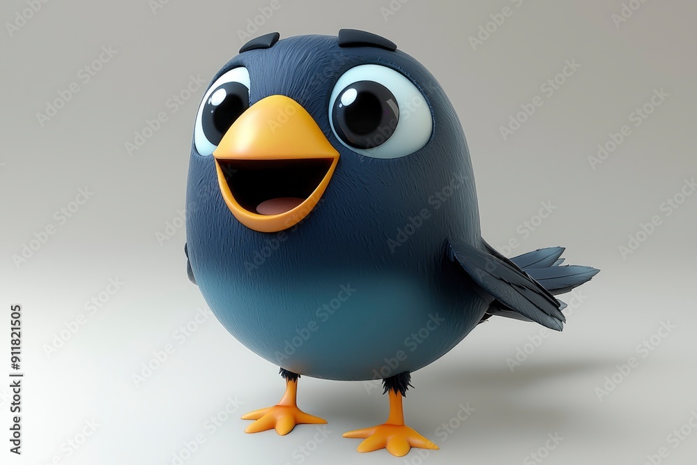 Fototapeta premium Cute Cartoon Bird with Big Eyes and Open Beak
