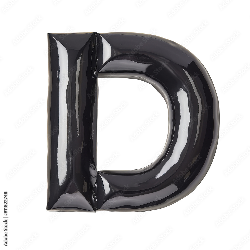 Shiny black balloon letter D isolated on white background, perfect for celebrations and event decorations.