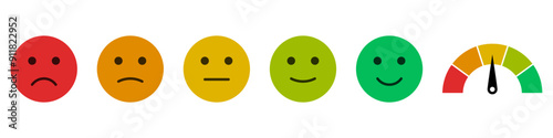 feedback emojis emoticons. happy, smile, neutral, sad, angry, emoji, icon - Speedometer dashboard template and emoticon level scale - rating emojis for product review. Satisfaction meter, tachometer
