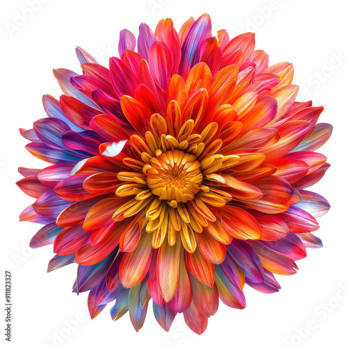 Vibrant, multicolored dahlia flower in full bloom showcasing intricate petal details and rich hues. Perfect for floral and nature themes.