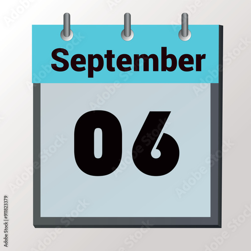 vector calendar page with date September 6, light colors