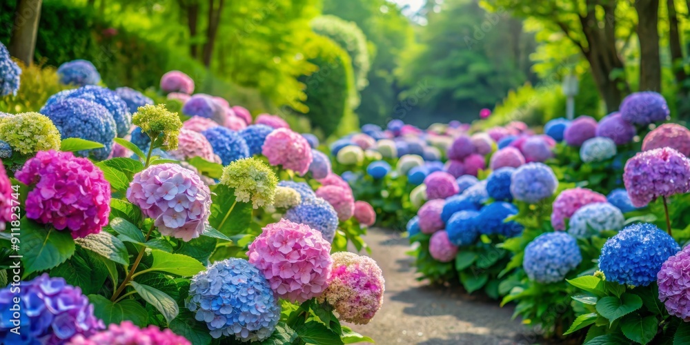 Beautiful hydrangea garden filled with colorful blooms , hydrangea, flowers, garden, botanical, plant, nature, vibrant Beautiful hydrangea garden filled with colorful blooms , hydrangea, flowers, garden, botanical, plant, nature, vibrant