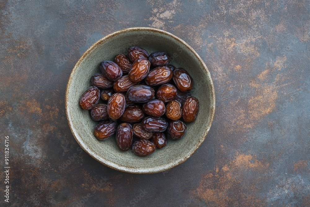 Obraz premium Rabia Dates in a bowl, Top View