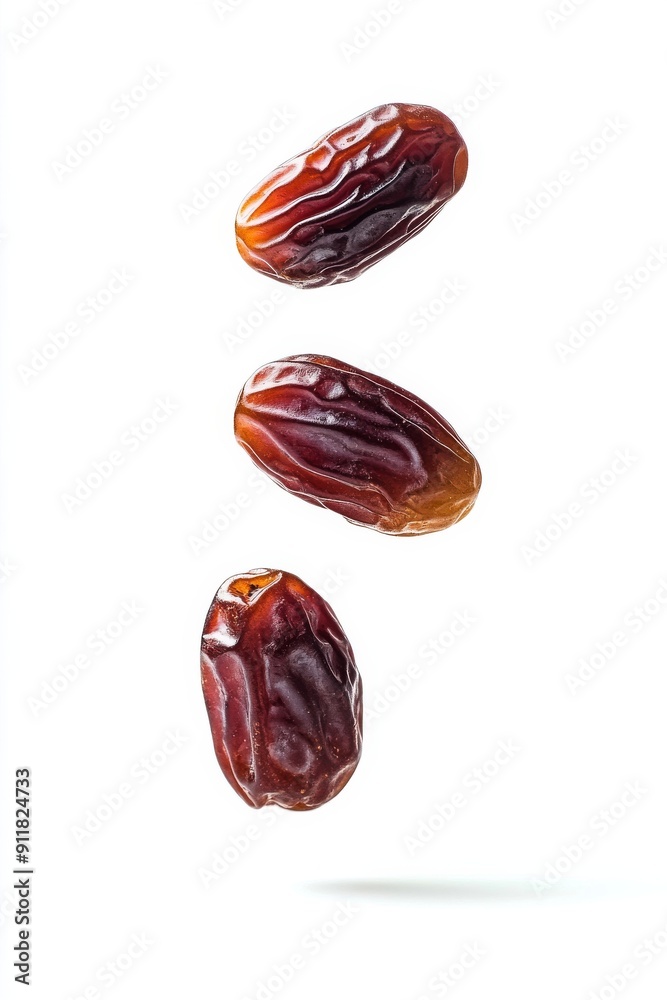 Sukkari Dates fruit levitating on a white background Sukkari Dates fruit levitating on a white background